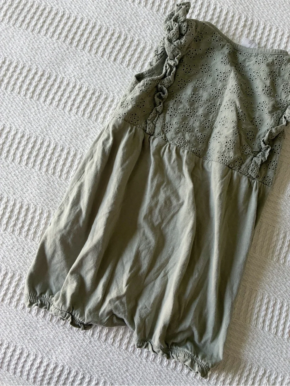 H&M Olive Eyelet Ruffle Baby Romper